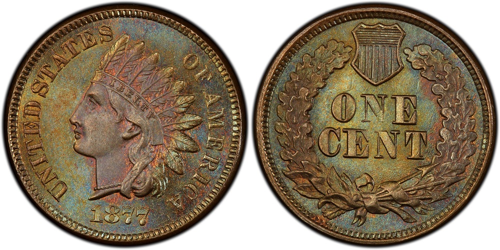 1877 Indian Head penny obverse and reverse showing Indian portrait and ONE CENT reverse